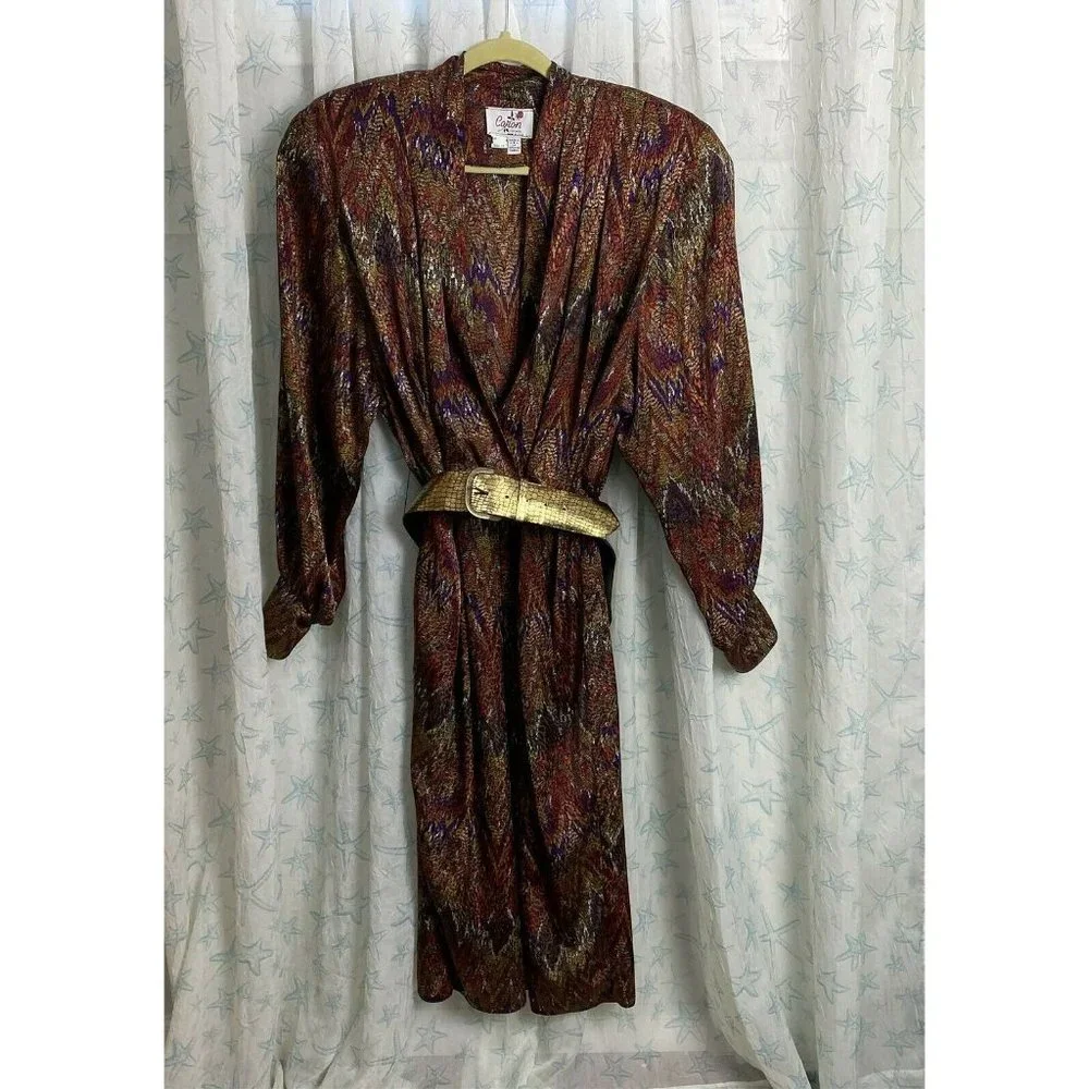 Vintage Caron Chicago Dress Shirtdress Geometric Ikat Pattern Slinky Sexy Belted